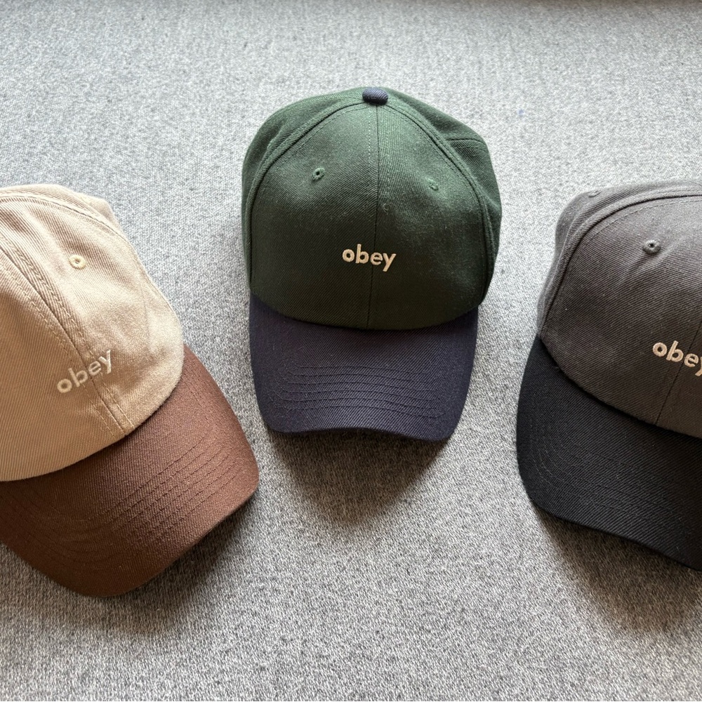Obey Trio of Two Tone Caps: OSF - Green, Tan, and Gray